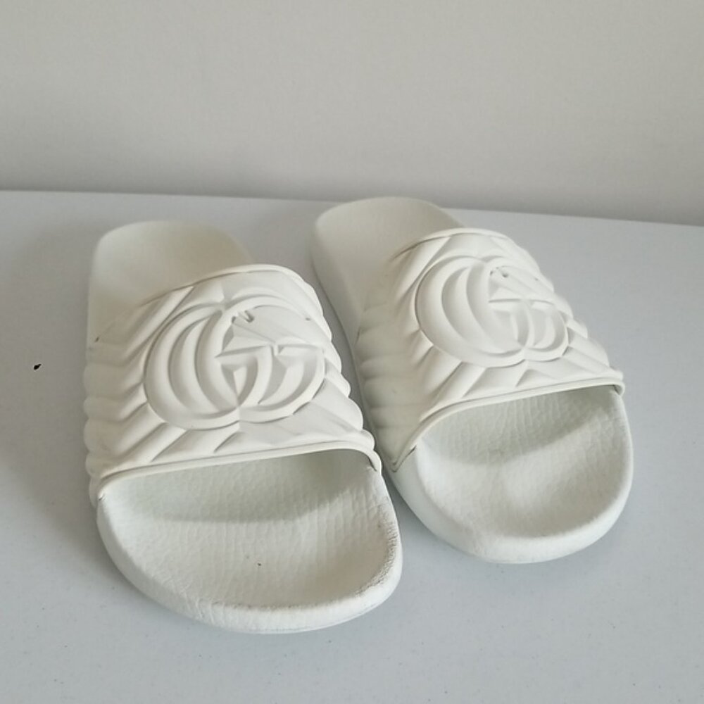 GUCCI | GG Logo Rubber Slides White Sz 10 - Picture 4 of 11